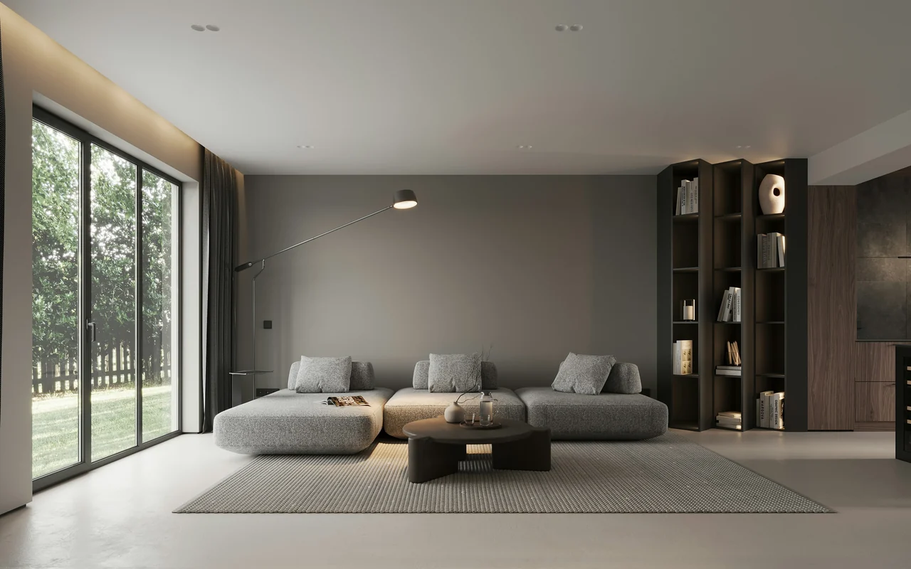 A bright living room with a large picture window